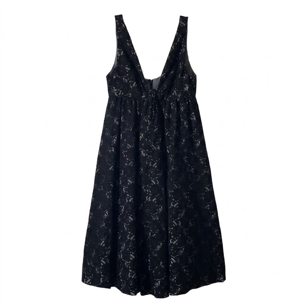Emporio Armani Black Gray Floral Lace Plunge Flared Cocktail Dress | Size 12
